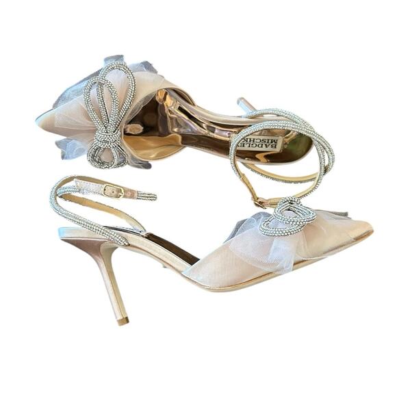 Badgley Mischka Sacred Embellished Bow Ankle Strap Pumps Wedding Formal NEW 6 - Picture 10 of 13